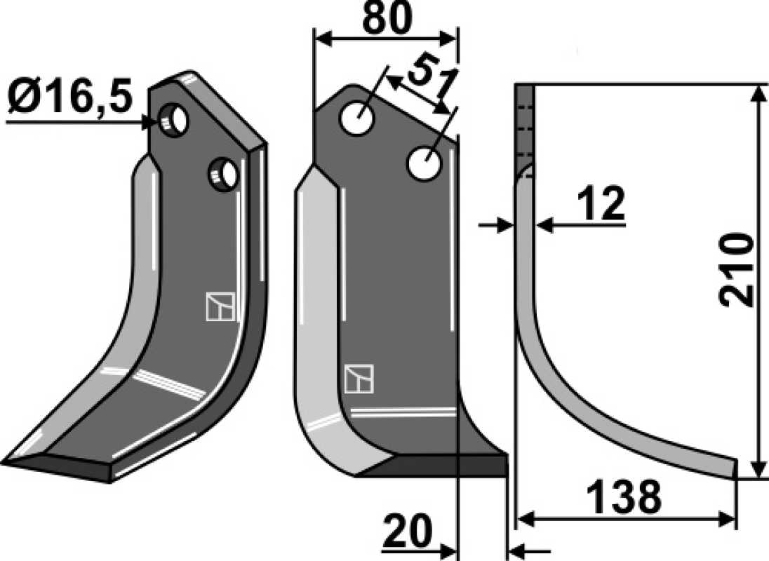 Fräsmesser 210x80mm, rechts